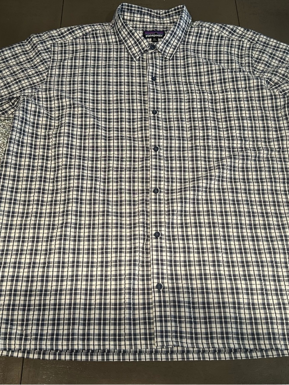 Patagonia Button Up Shirt Men’s 2XL Blue White Check Organic Cotton Blend Preppy